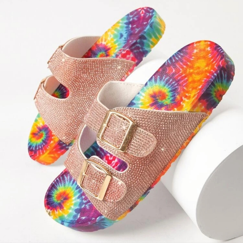 Shein Rhinestone Tie-Dye Footbed Slide Sandals - Picture 7 of 8